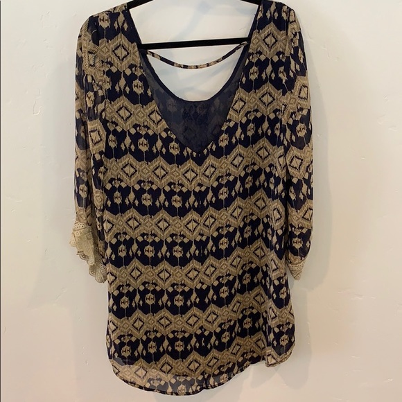 ¾ Sleeve Navy and Gold Dress in Medium - Picture 6 of 6